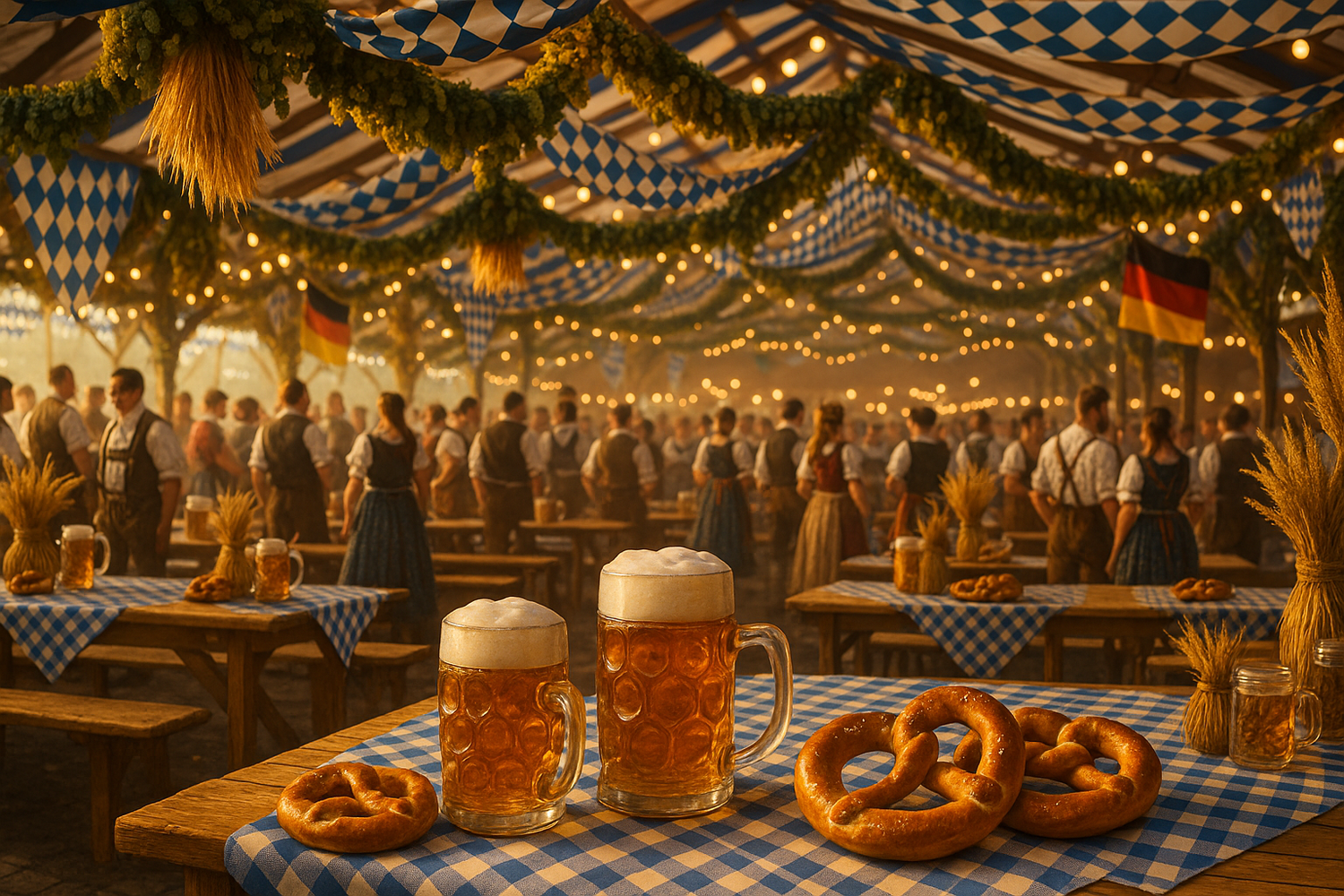 Maak een realistische afbeelding van een Oktoberfest met echte versieringen